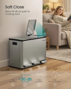 SONGMICS 3 x 15L szelektív konyhai szemetes, lágy záródás, ezüst