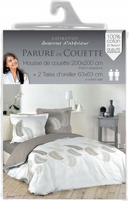 Pamut Ágyneműhuzat Bézs Fehér 2 Személyes Toll Motívum 200x200 CM Goyave