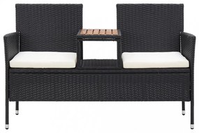 2 személyes fekete polyrattan kerti pad teázóasztallal 143 cm