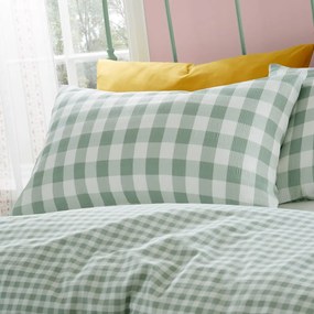 Zöld kétszemélyes ágyneműhuzat 200x200 cm Seersucker Gingham Check – Catherine Lansfield