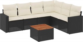 vidaXL 7 részes fekete polyrattan kerti ülőgarnitúra párnával