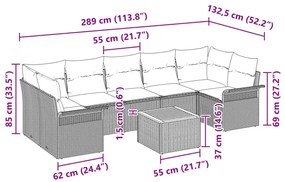 8 részes kerti kanapé készlet párnákkal fekete poli rattan akáciával