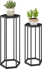Outsunny 2 db hatszögletű fém virágtartó, 75/60 cm — fekete | Aosom