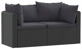2-részes fekete polyrattan kerti ülőgarnitúra párnákkal