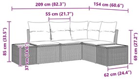 4 darabos kerti kanapé szett párnákkal, szürke poli rattan akáccal