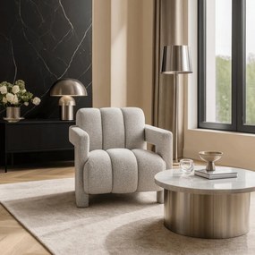 Designer Fotel Szürke Bouclé Kárpittal. BENDER