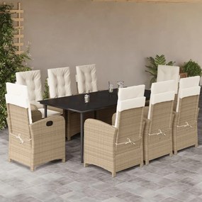 9 részes bézs polyrattan kerti étkezőgarnitúra párnákkal
