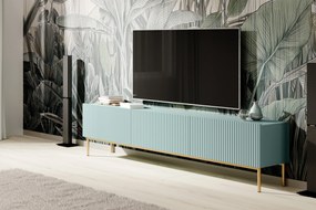 Nicole 200 cm-es TV-szekrény - zsálya MDF/ arany lábak