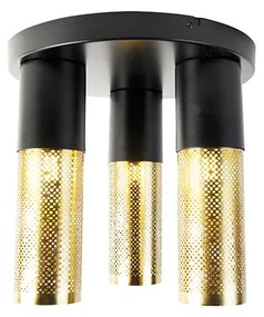 Ipari mennyezeti lámpa fekete arannyal, kerek 3 lámpás - Raspi