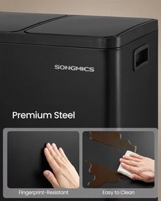 SONGMICS szelektív hulladékgyűjtő, 3 x 18L, lágy záródású pedálos szemetes, fekete