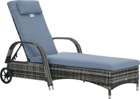 Outsunny Rattan Napozóágy 5-Fokozatú Állítható Támlával, Párnával, Kerekekkel, 160 kg Terhelhetőségű Fekvőszék Kertbe, 200x73x30-103cm, Szürke | Aosom