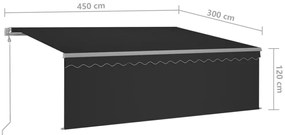 szürke redőnyös, LED-es, szélérzékelős napellenző 4,5 x 3 m