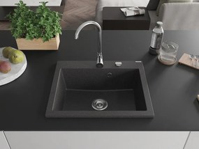 Mexen Elix gránit mosogató 1-medencés 600 x 500 mm, fekete pöttyös, króm szifon - 6525601005-76