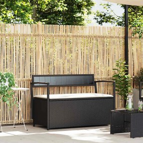 fekete polyrattan kerti tároló pad párnával
