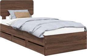 vidaXL Ágykeret fejtámlával fiókkal Barna tölgy 90 x 190 cm Mérnöki fa