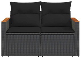 2 személyes fekete polyrattan kerti kanapé párnával