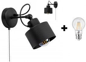 Glimex LAVOR állítható fekete fali lámpa kapcsolóval 1x E27 + ajándék LED izzó