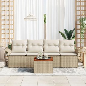 5 részes kertibútor szett párnákkal Bézs Poli rattan Akácia
