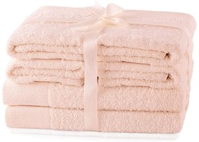 Világos rózsaszín frottír pamut törölköző és fürdőlepedő készlet 6 db-os Amari – Restilo