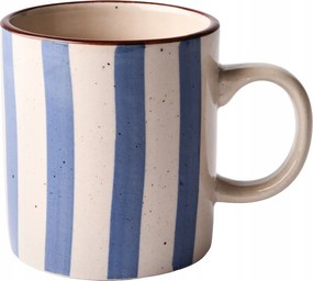 Csíkos Kerámia Bögre 300ml Bézs Tea Kávéhoz Kávétartóval