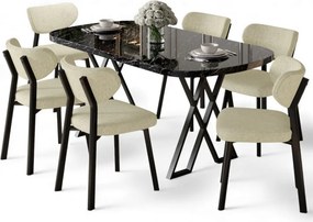 Axton étkezőgarnitúra, fekete márvány-krém, 168 cm – TR240CHR2719