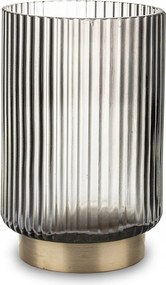 Üveg Gyertyatartó Fém 19x12cm Bordázott Barna Arany 20