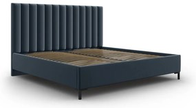 Sötétkék kárpitozott ágyneműtartós franciaágy ágyráccsal 200x200 cm Casey – Mazzini Beds