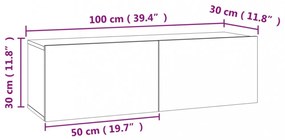 betonszürke szerelt fa TV-szekrény 100 x 30 x 30 cm