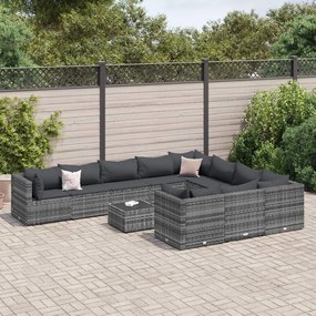 vidaXL 11 részes szürke polyrattan kerti ülőgarnitúra párnákkal