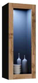 Vitrin 90 üveg Zylia (fekete + wotan tölgy)  (fehér LED világítás). 1060035