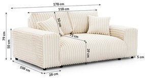 Krémszínű kordbársony kanapé 178 cm Justin – Ropez