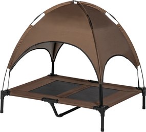 PawHut Emelt Ágy Kutyáknak Napernyővel, Kültéri Pet Ágy, Lélegző Taft Anyag, Kávé Szín, 92 x 76 x 90 cm | Aosom