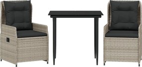 vidaXL 3részes világosszürke polyrattan kerti étkezőgarnitúra párnával