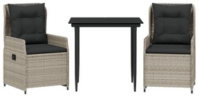 vidaXL 3részes világosszürke polyrattan kerti étkezőgarnitúra párnával