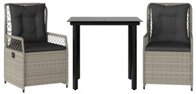 3részes világosszürke polyrattan kerti étkezőgarnitúra párnával