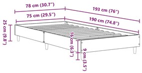 betonszürke szerelt fa ágykeret matrac nélkül 75 x 190 cm