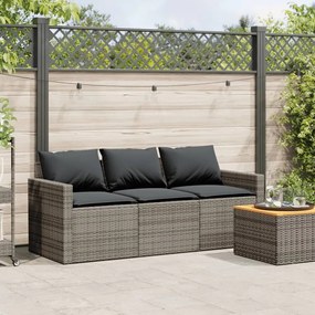 3 személyes szürke polyrattan kerti kanapé párnával