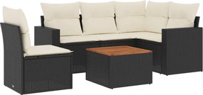 vidaXL 6 részes fekete polyrattan kerti ülőgarnitúra párnákkal