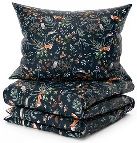 Mikroplüss ágyneműhuzat szett RÓKA ÉS NYÚL sötétzöld + mikroplüss lepedő SOFT 90x200 cm fehér, egyszemélyes