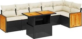 vidaXL 7 részes fekete polyrattan kerti ülőgarnitúra párnával