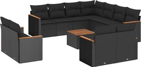 vidaXL 12 részes fekete polyrattan kerti ülőgarnitúra párnákkal