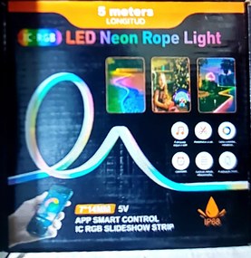 Neon LED szalagfény 5M - Applikációval és távirányítóval - IC-RGB - 7*14MM