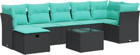 vidaXL 8 részes fekete polyrattan kerti ülőgarnitúra párnákkal