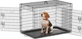 PawHut Összecsukható Kutya Ketrec Kutya Szállító 2 Ajtóval, Kivehető Tálcával és Szállító Fogantyúval 106x68x76 cm Fekete | Aosom