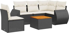 vidaXL 6 részes fekete polyrattan kerti ülőgarnitúra párnákkal