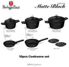 BerlingerHaus 10 részes edénykészlet Matte Black Collection BH/8197NN