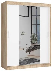 CLP Tolóajtós szekrény tükörrel (sonoma tölgy/fehér, 150 cm)