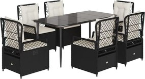 vidaXL 7 részes fekete polyrattan kerti étkezőgarnitúra párnával