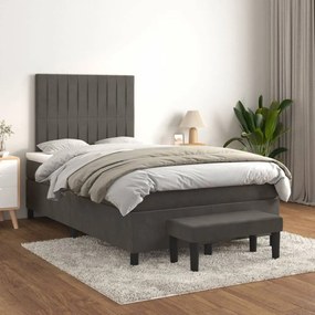 Sötétszürke bársony rugós ágy matraccal 120 x 200 cm