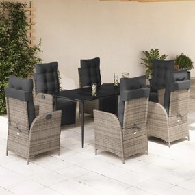 7 részes szürke polyrattan kerti étkezőgarnitúra párnával